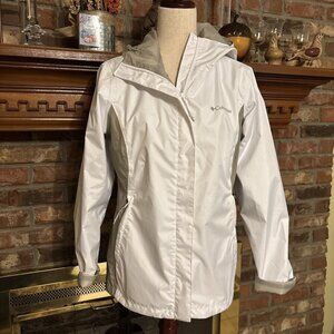Columbia White & Gray Windbreaker With Hood Size Small Nylon
